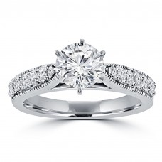 1.45 ct Round Cut Diamond Engagement Ring Whit Millgrain on The Shank 